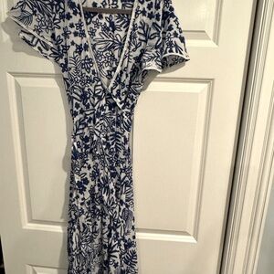 Poupette St. Barth Blue and White Maxi Sundress with Flutter Sleeves